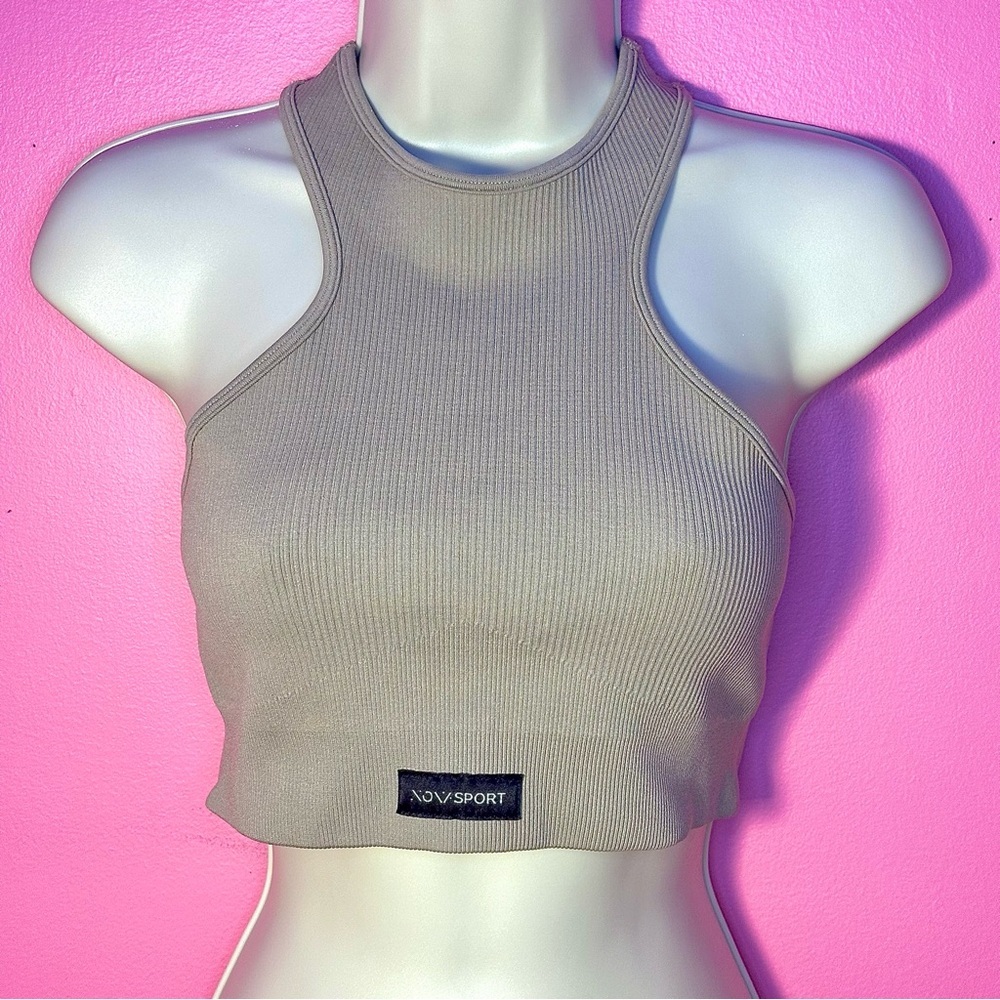NWOT Longline Racerback Bra - Textured Rib Seamless - Taupe - Size Large